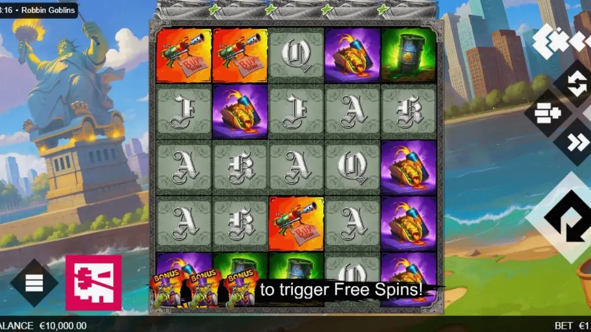 Tampilan visual slot Robbin Goblins dengan tema goblin dan ledakan