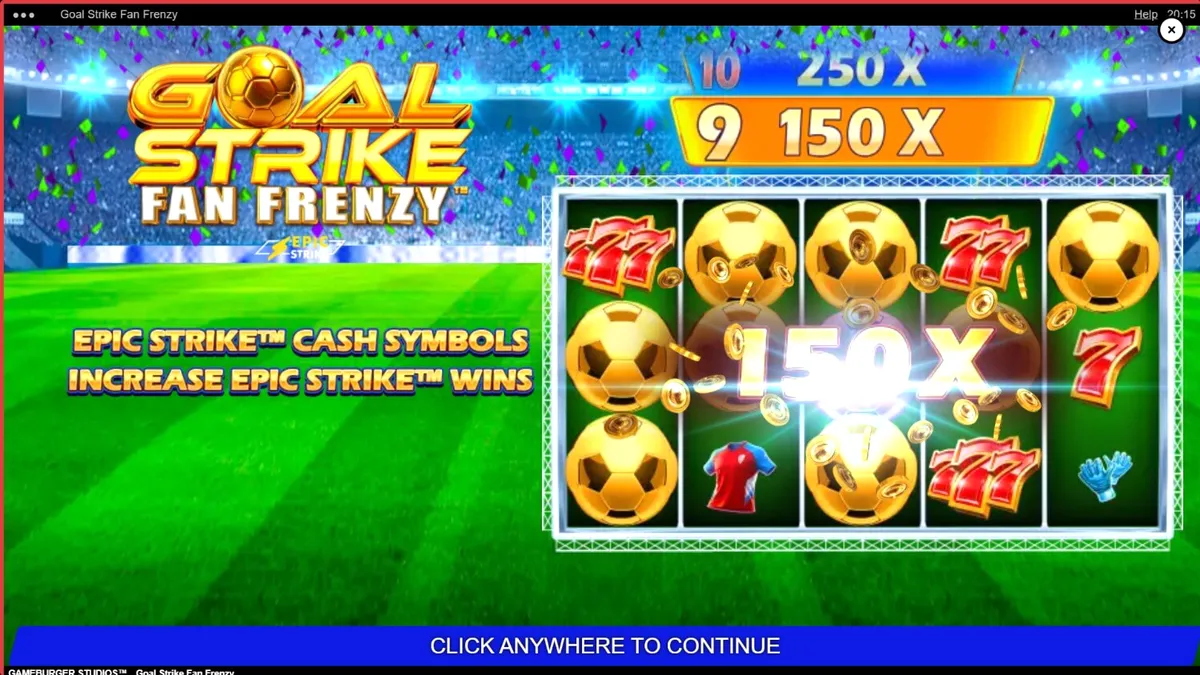 Tampilan visual slot Goal Strike Fan Frenzy dengan tema stadion sepak bola yang meriah.