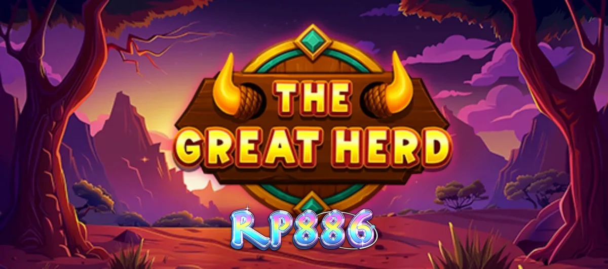 Pemandangan savanna Afrika dengan kawanan kerbau di slot The Great Herd